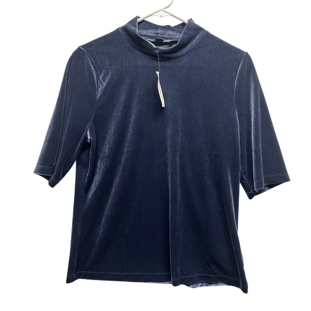 NWT Banana Republic Velvet Mock Neck 3/4 Sleeve‎ Blue Classy Old Money Preppy